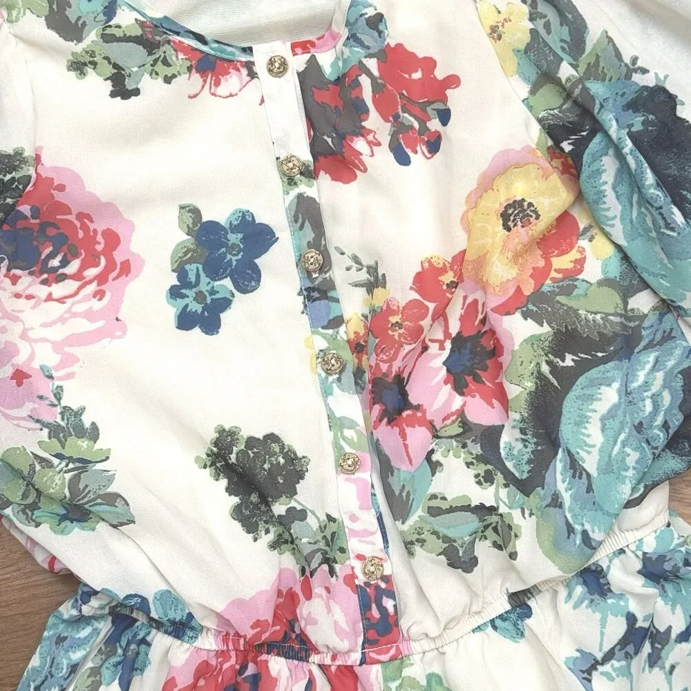 GIRLS 14 FLORAL SHORT ROMPER LONG SLEEVE CHIFFON ONE PIECE TM TRULY ME